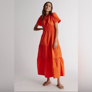 NWT Quince 100% Organic Cotton Poplin Tiered Maxi Dress Vermilion Red Med